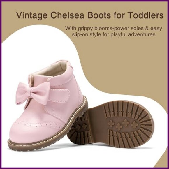 Toddler Girls Leather Boots Mid Calf Water Resistant Memory Foam Insole - Picture 7 of 8
